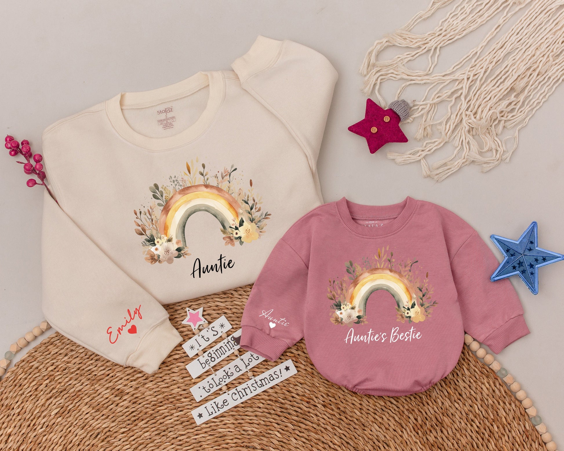 Auntie & Me Sweatshirt Set: Matching Floral Rainbow Gift for Family