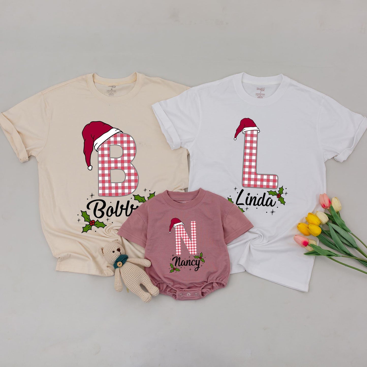 Personalized Family Christmas Tees: Custom Names & Festive Designs