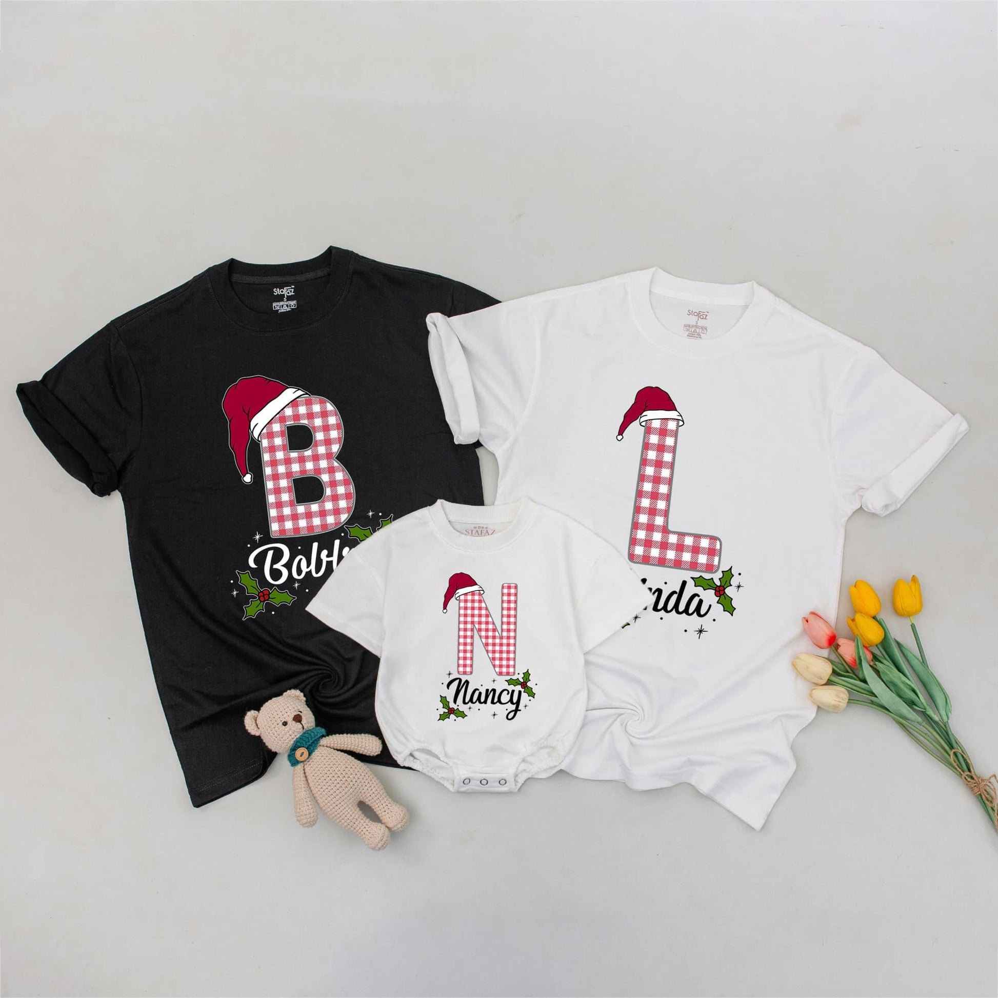 Personalized Family Christmas Tees: Custom Names & Festive Designs