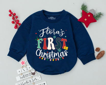 Custom Name Baby's First Christmas Romper – Retro Holiday Bodysuit