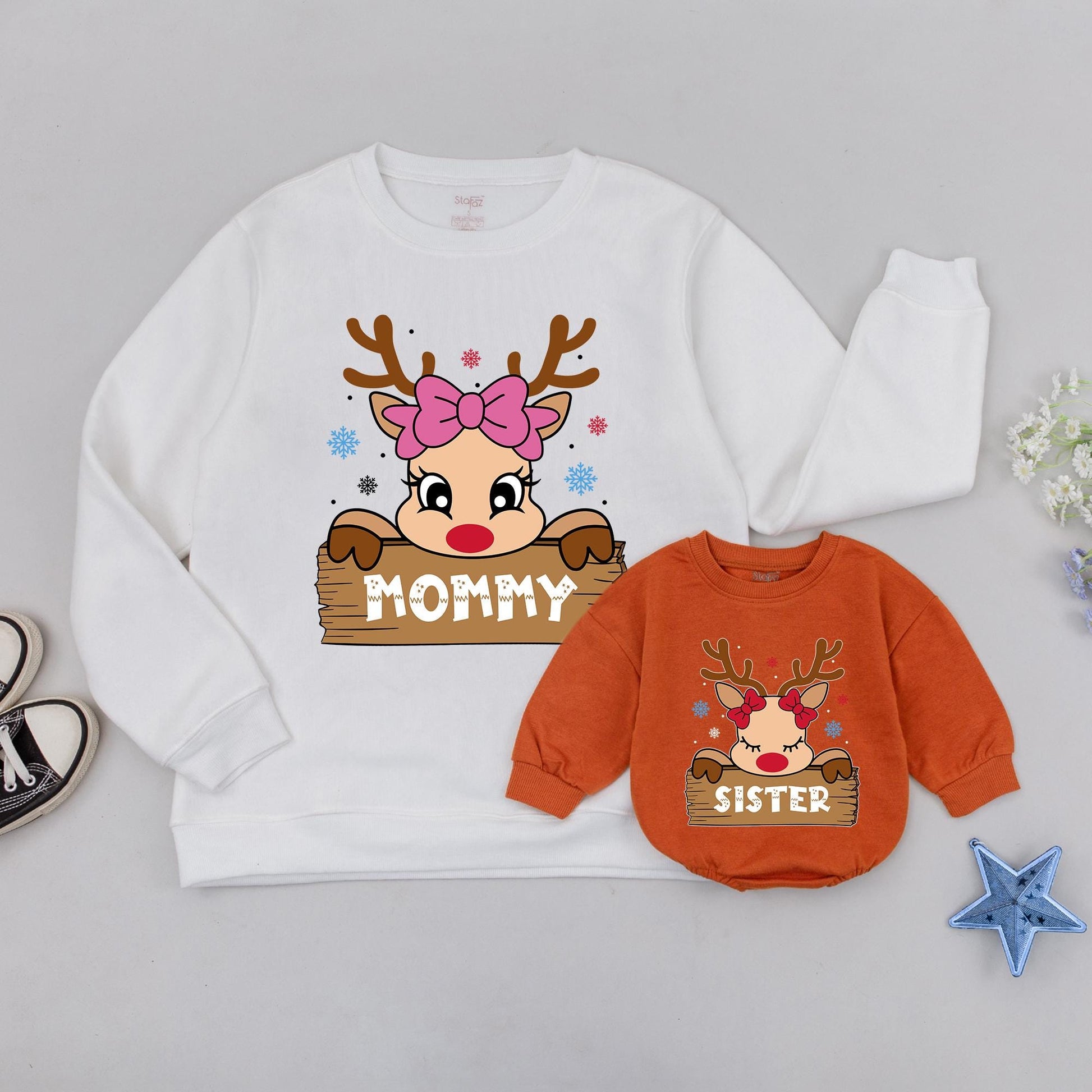 Reindeer Family Christmas Sweatshirt - Personalized Mommy & Me Outfit