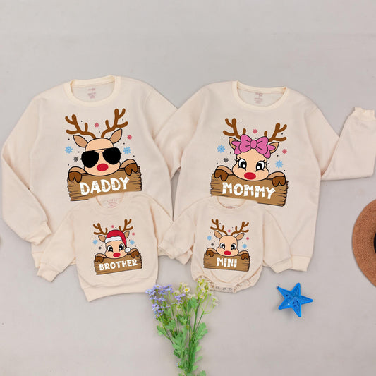 Reindeer Family Christmas Sweatshirt - Personalized Mommy & Me Outfit