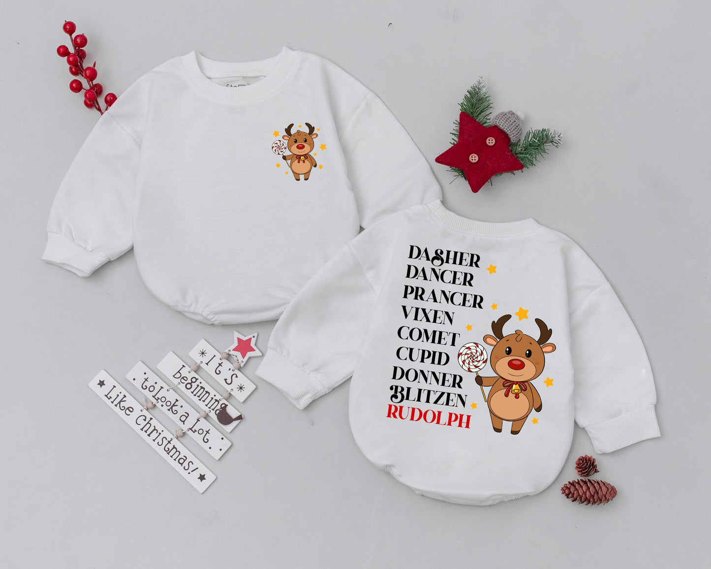 Vintage Deer Romper: First Xmas Outfit & Baby Shower Gift