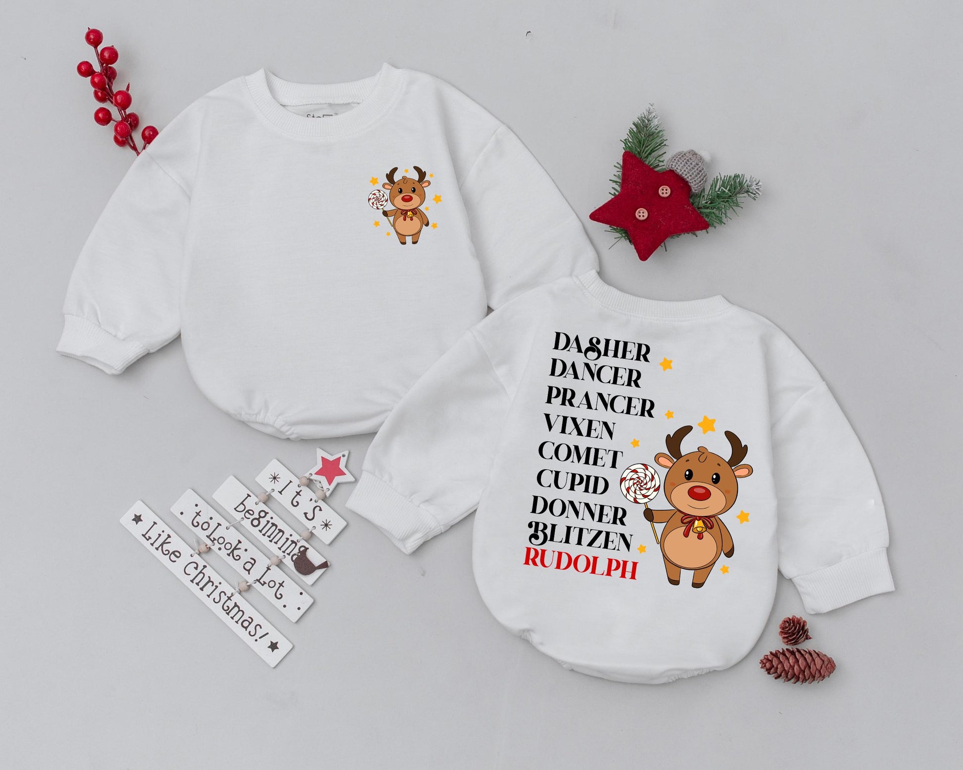 Vintage Deer Romper: First Xmas Outfit & Baby Shower Gift