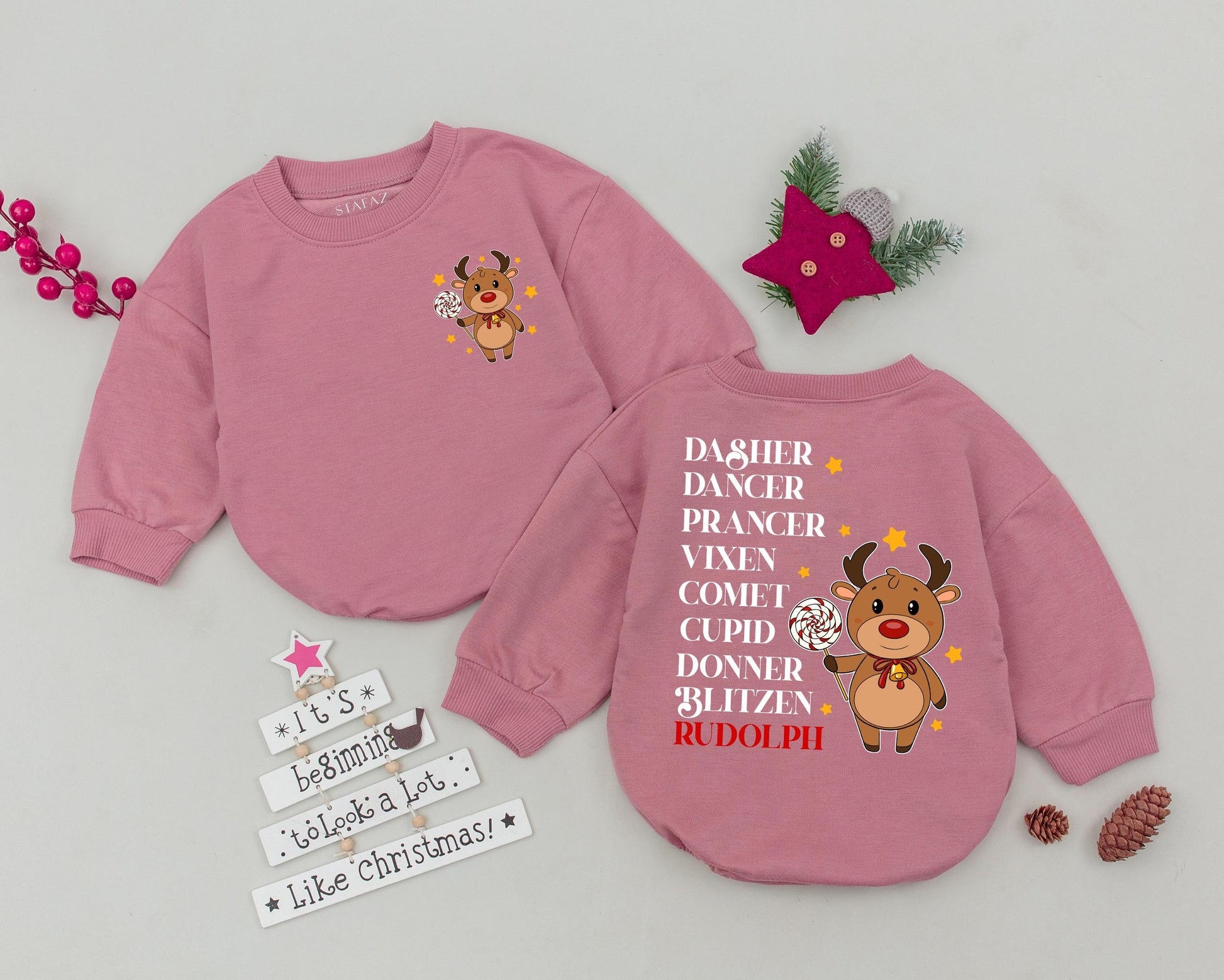 Vintage Deer Romper: First Xmas Outfit & Baby Shower Gift
