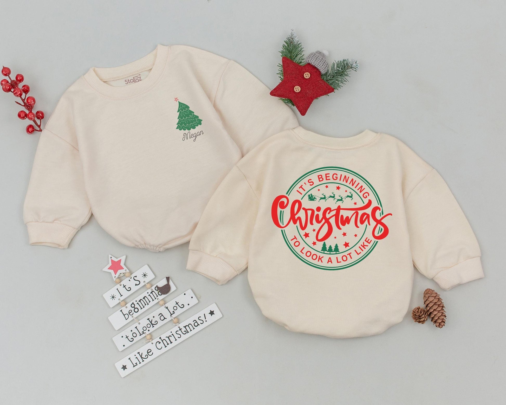 Custom Name Bubble Romper - First Christmas Baby Outfit Gift