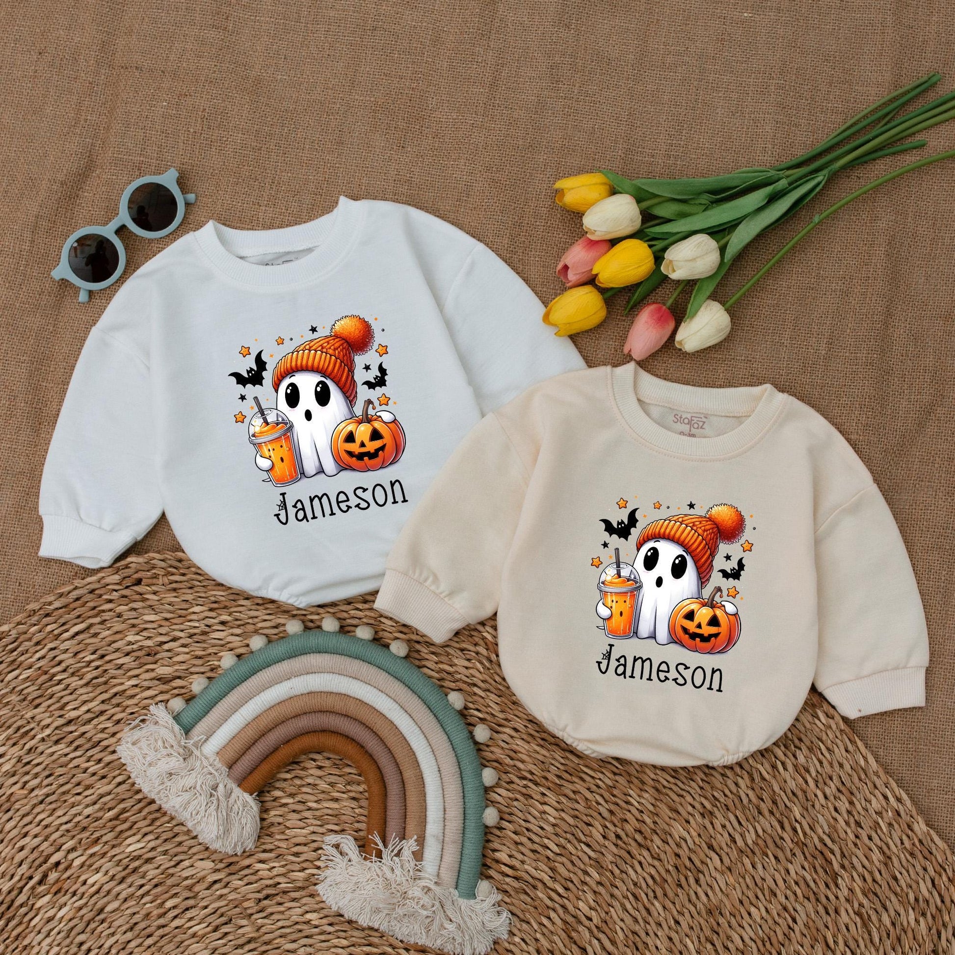 Personalized Cute Ghost Halloween Romper – Infant Fall Bodysuit