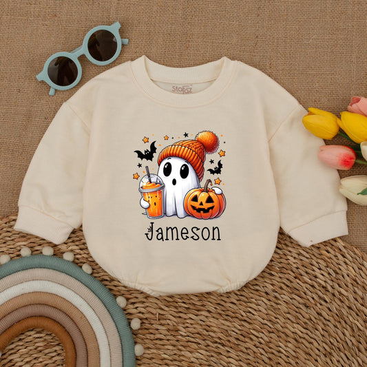 Custom Jameson Ghost Baby Romper Halloween Costume Infant Boy Girl Fall Outfit Cute Jack-o-Lantern & Bats Baby Clothes