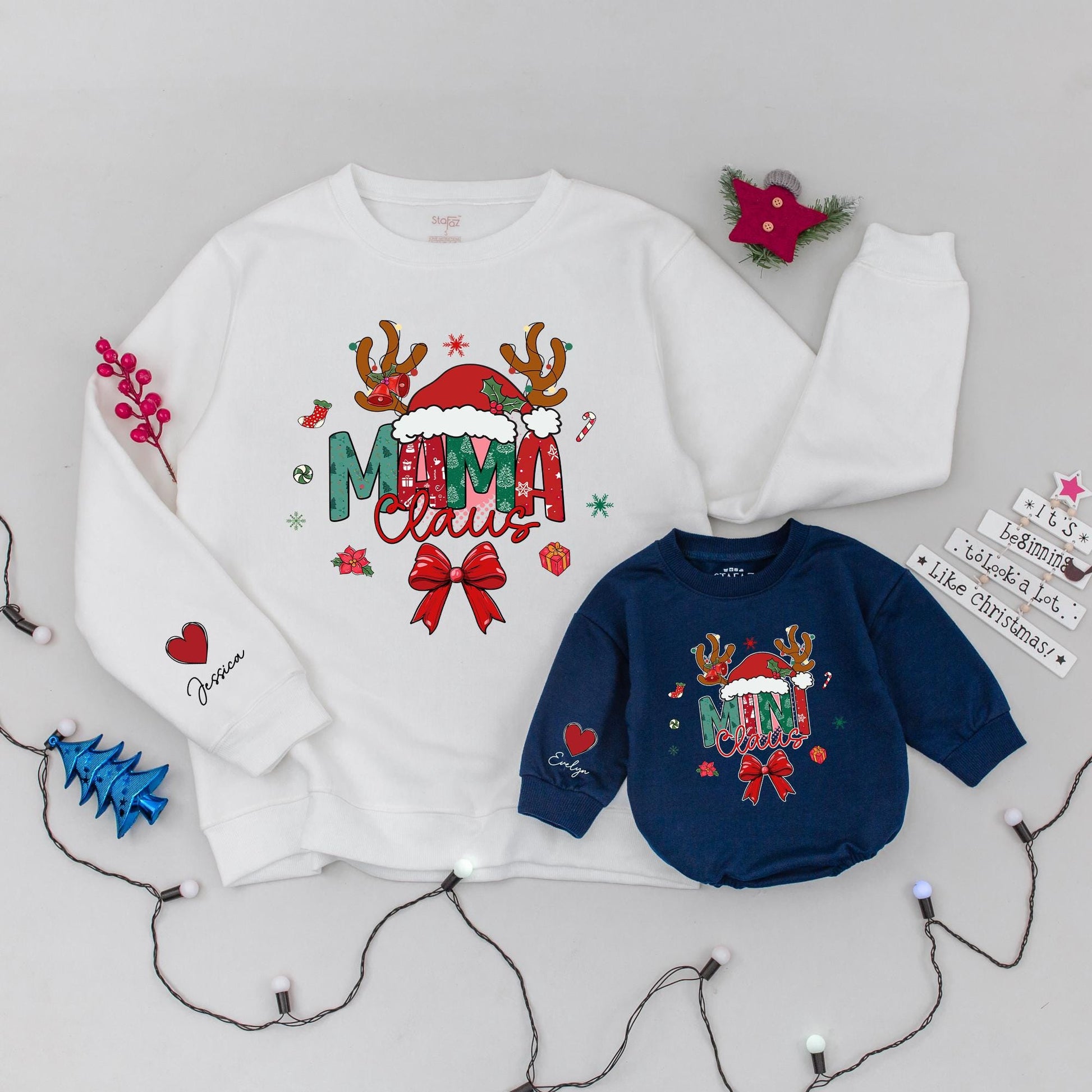 Matching Christmas Family Outfits: Mama, Mini Claus Sweaters & Rompers