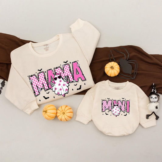 Matching Halloween Ghost Sweaters: Mama and Mini Spooky Outfits