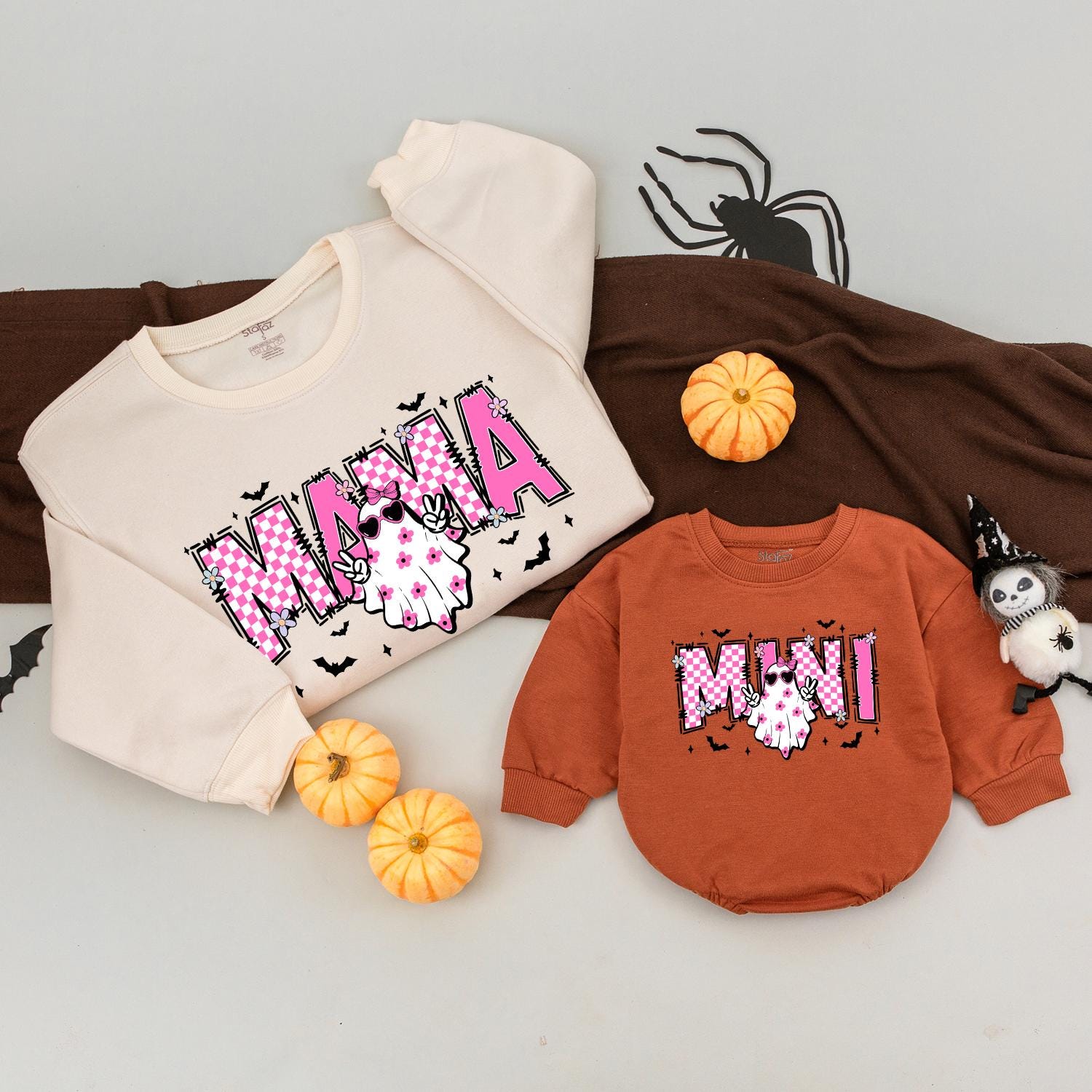 Matching Halloween Ghost Sweaters: Mama and Mini Spooky Outfits