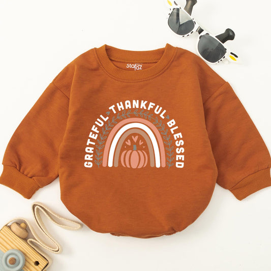 Retro Thanksgiving Baby Bodysuit: Grateful, Thankful, Blessed Outfit