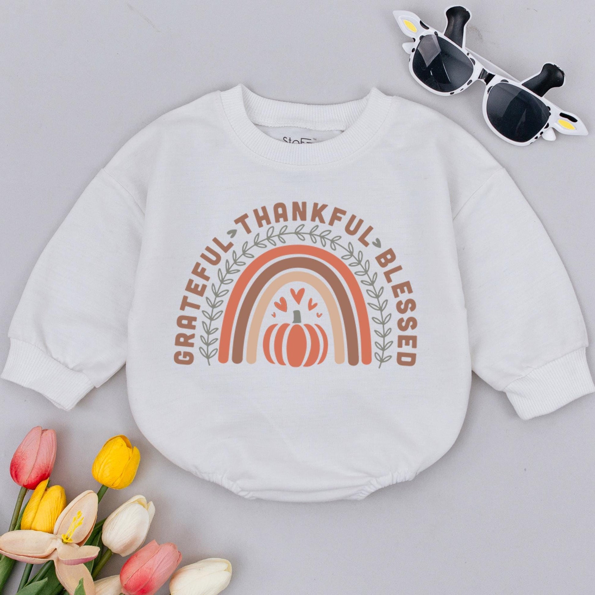 Retro Thanksgiving Baby Bodysuit: Grateful, Thankful, Blessed Outfit
