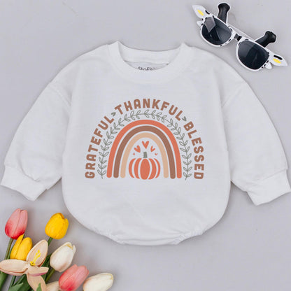 Retro Thanksgiving Baby Bodysuit: Grateful, Thankful, Blessed Outfit