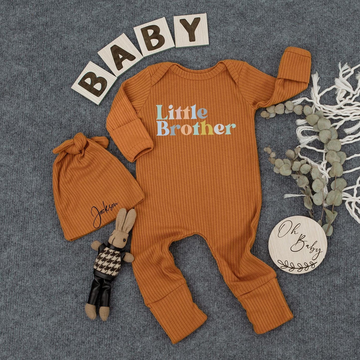 Personalized Infant Bodysuit and Hat, Little Brother Newborn Outfit