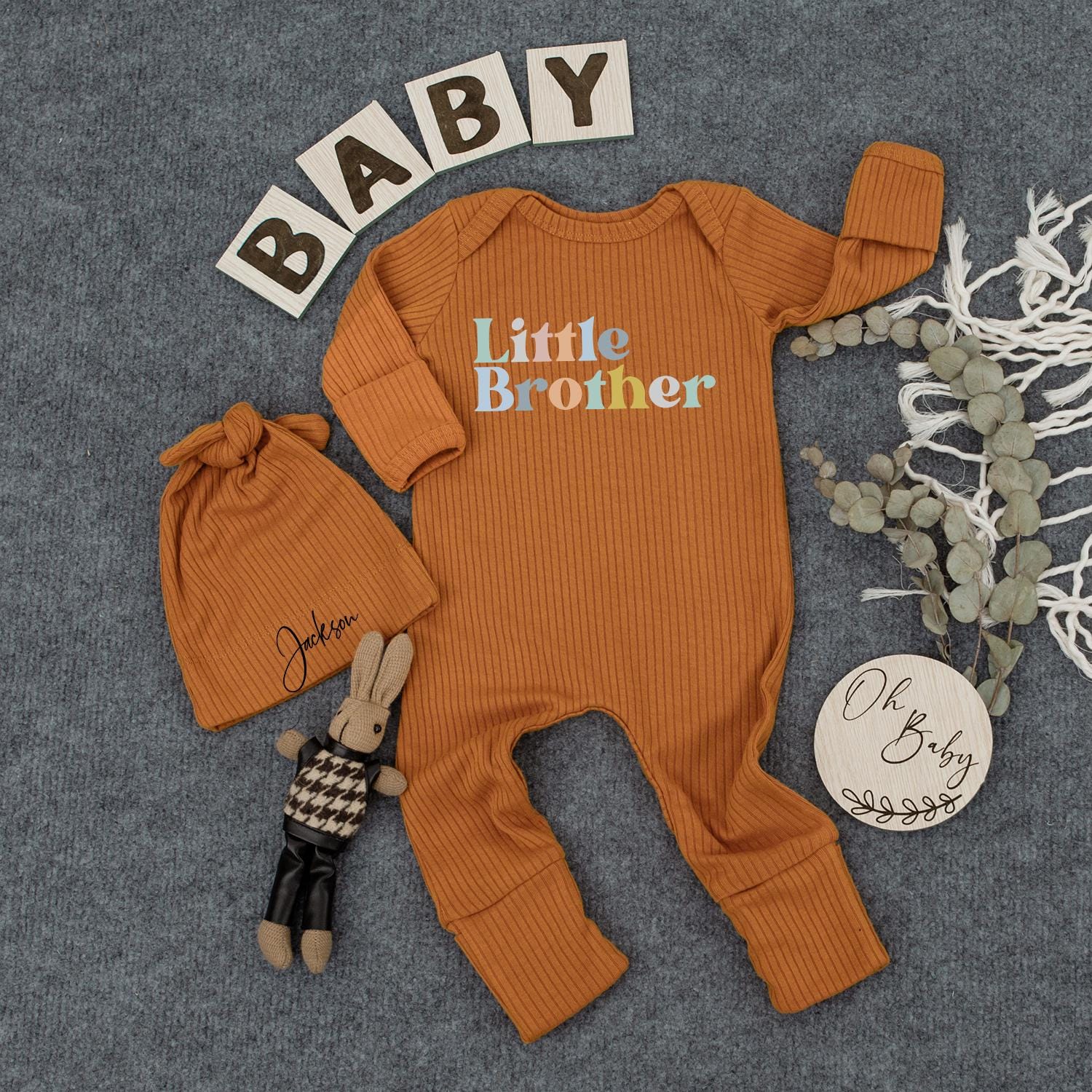 Personalized Infant Bodysuit and Hat, Little Brother Newborn Outfit