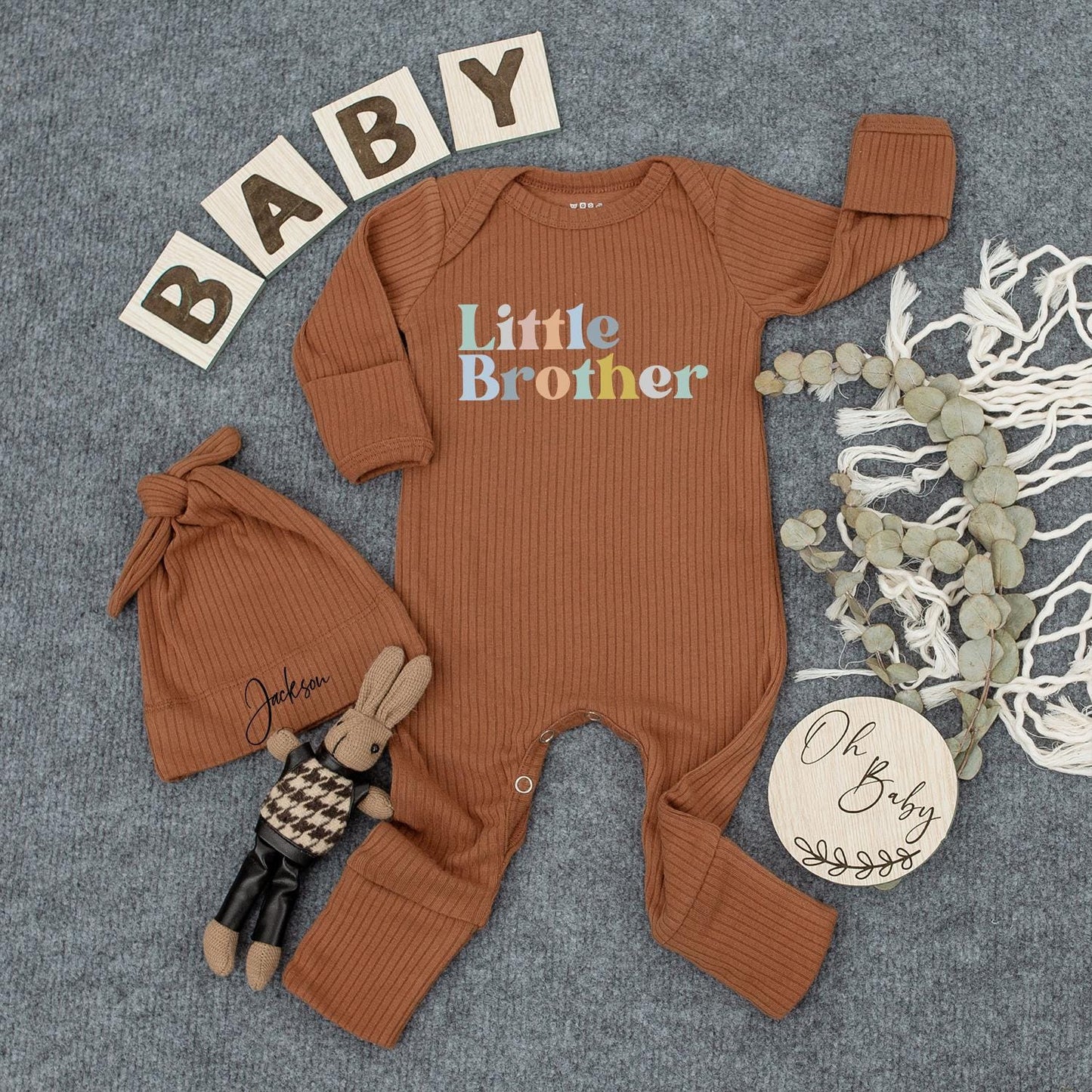 Personalized Infant Bodysuit and Hat, Little Brother Newborn Outfit