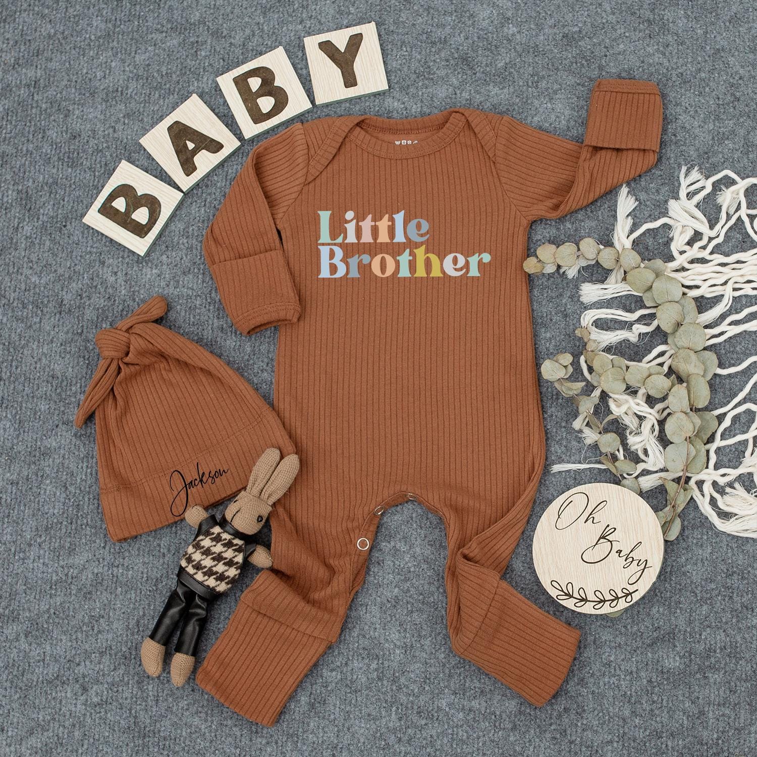 Personalized Infant Bodysuit and Hat, Little Brother Newborn Outfit