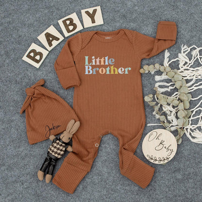Personalized Infant Bodysuit and Hat, Little Brother Newborn Outfit