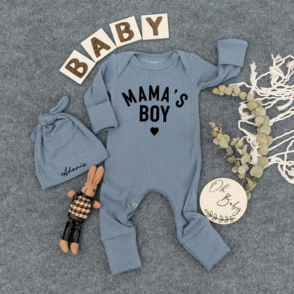 Mama's Boy Newborn Outfit Custom Name Hat Set, Modern Infant Bodysuit, Sweet Baby Shower Gift, Personalized Boy Clothes, Pregnancy Announcement 138