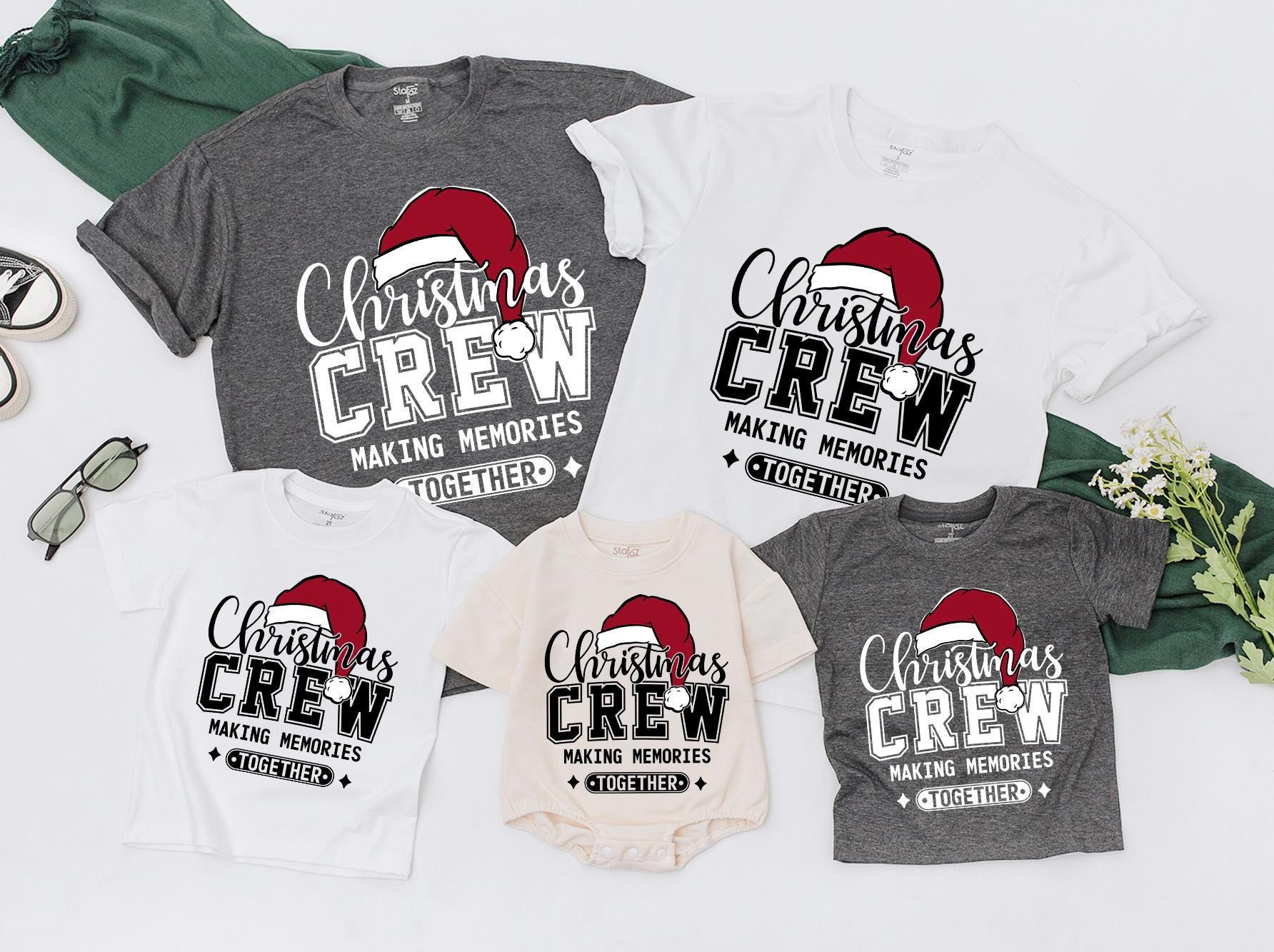 Christmas Crew Matching Family Shirts Making Memories Together! Festive Holiday T-Shirts, Toddler Christmas Shirt, Newborn Romper, Santa Hat, Modern Xmas Fun (139)