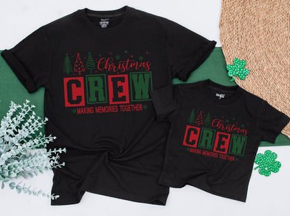 Festive Family Matching Tees: Retro Christmas Crew & Baby Romper