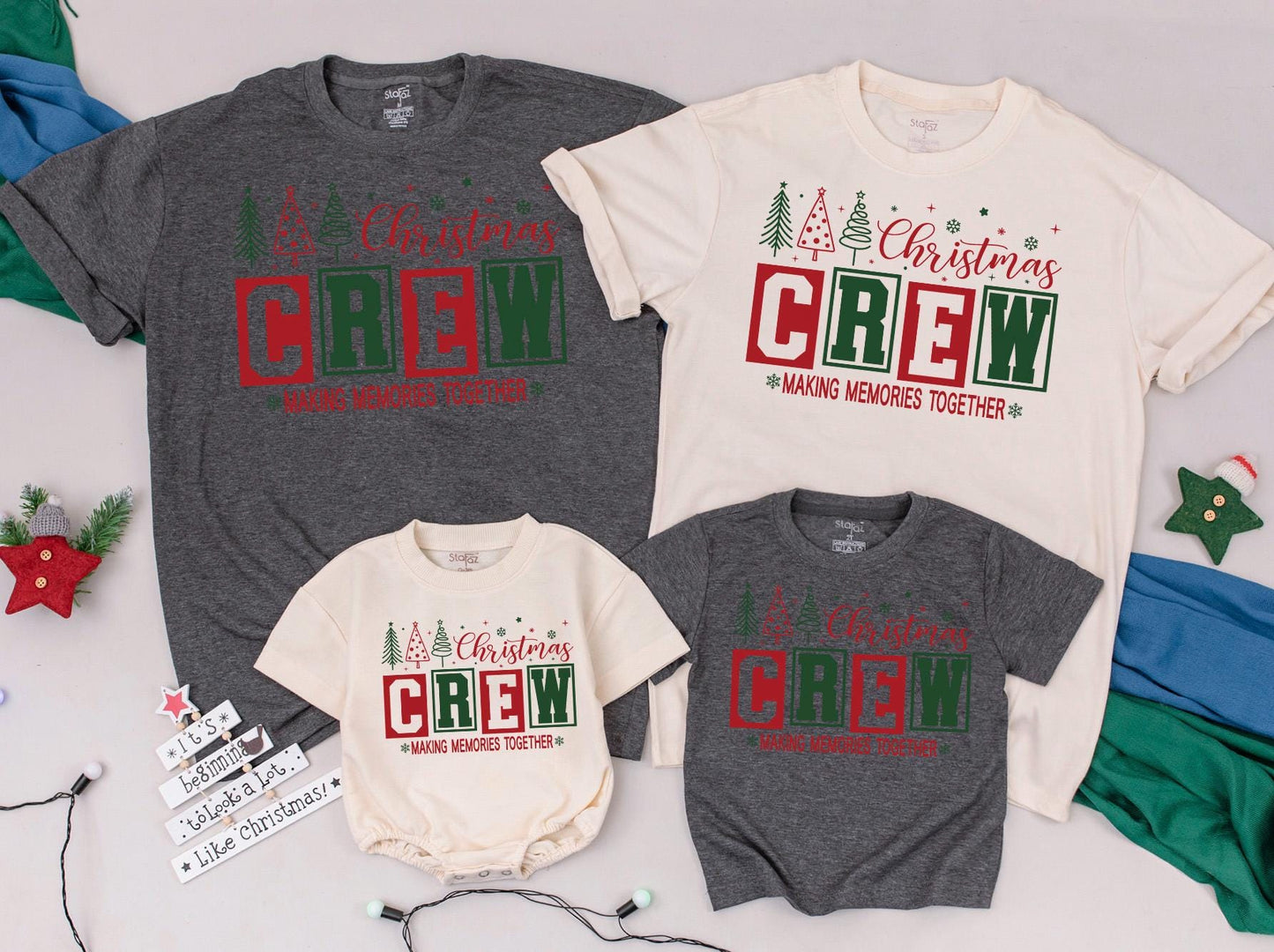 Festive Family Matching Tees: Retro Christmas Crew & Baby Romper