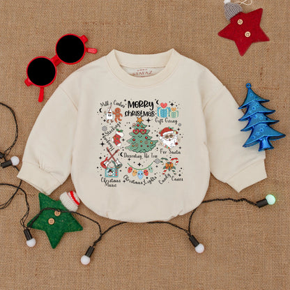 Santa Baby Retro Christmas Tree Romper – Cozy Holiday Outfit