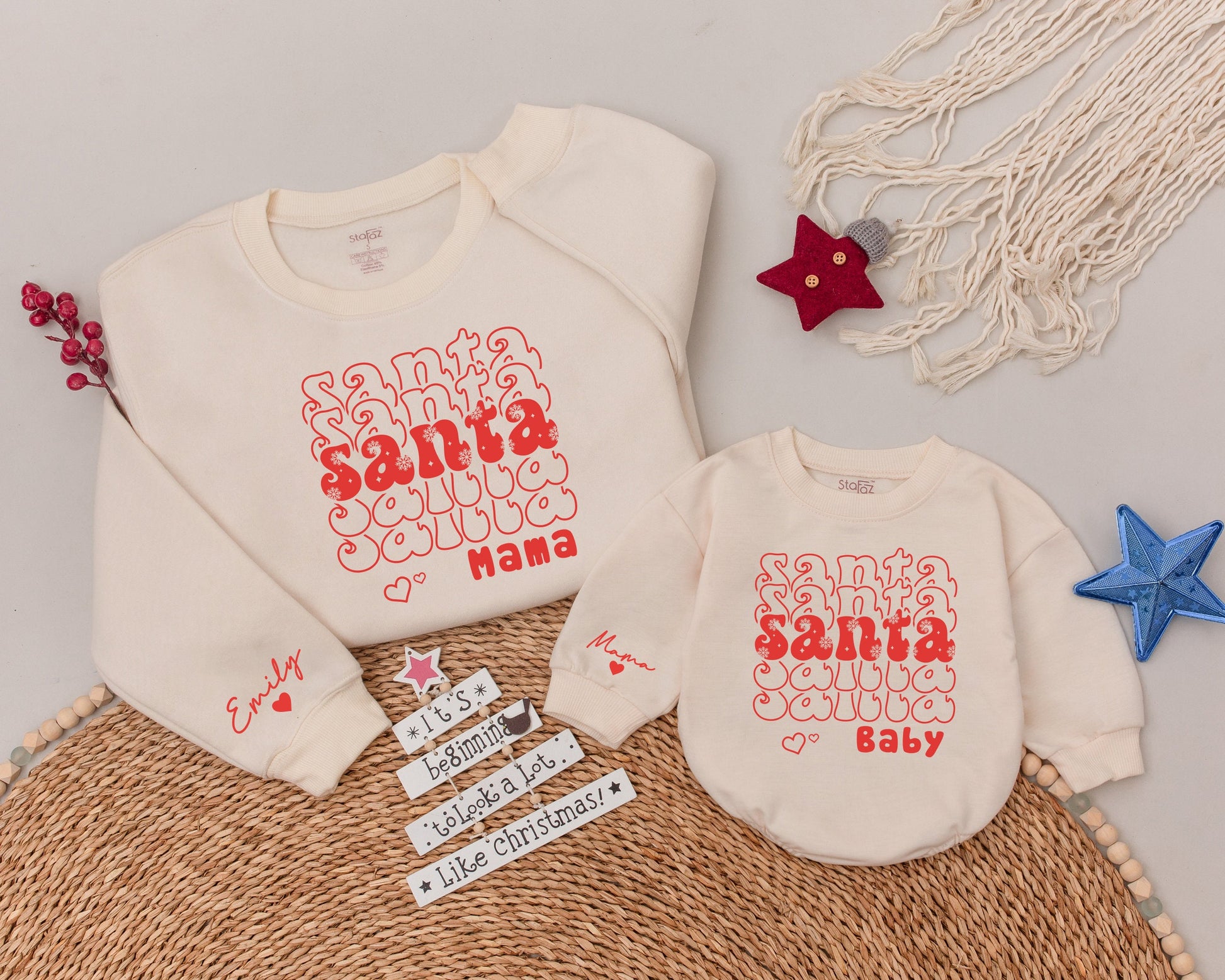 Matching Mama Claus Christmas Sweaters for Family & Baby Gift