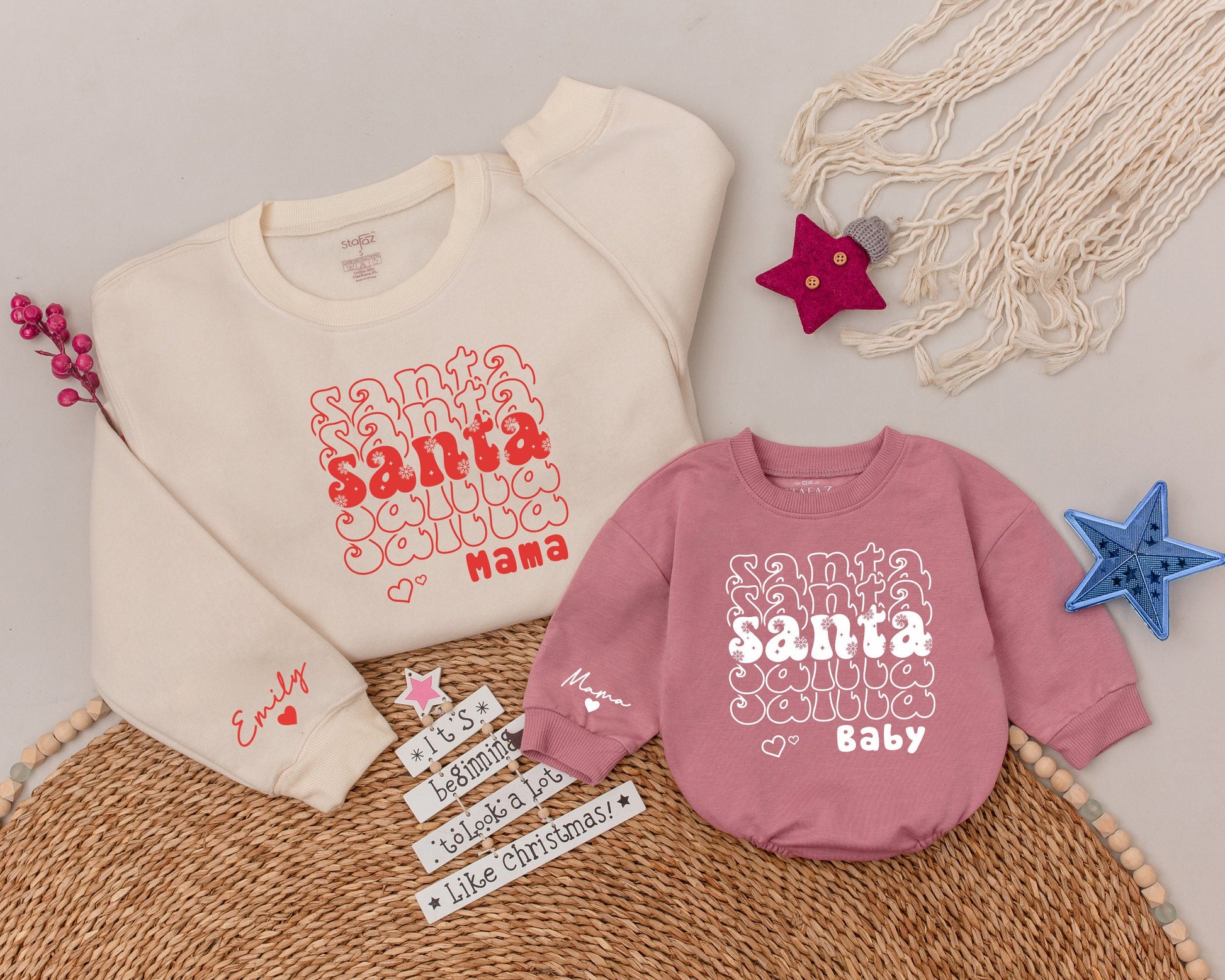 Matching Mama Claus Christmas Sweaters for Family & Baby Gift