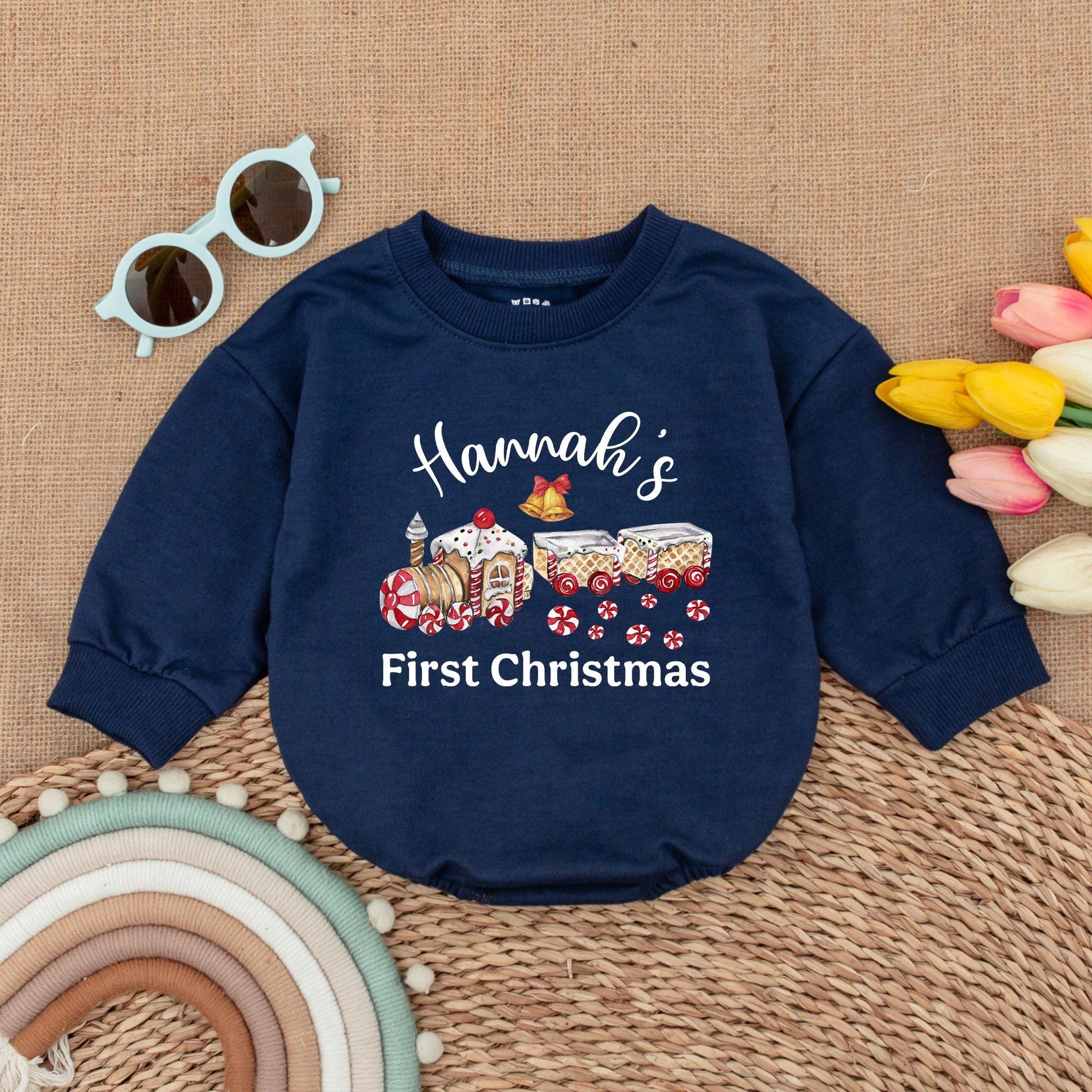 Vintage Personalized First Christmas Romper, Custom Baby Outfit