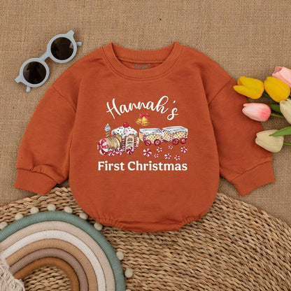 Vintage Personalized First Christmas Romper, Custom Baby Outfit