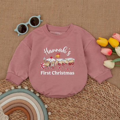 Vintage Personalized First Christmas Romper, Custom Baby Outfit