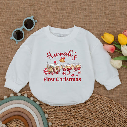 Vintage Personalized First Christmas Romper, Custom Baby Outfit