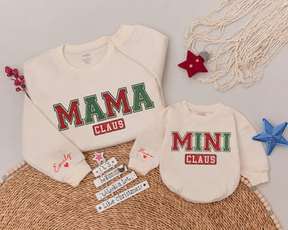 Mama & Mini Claus Sweatshirts, Retro Christmas Family Gift Shirt