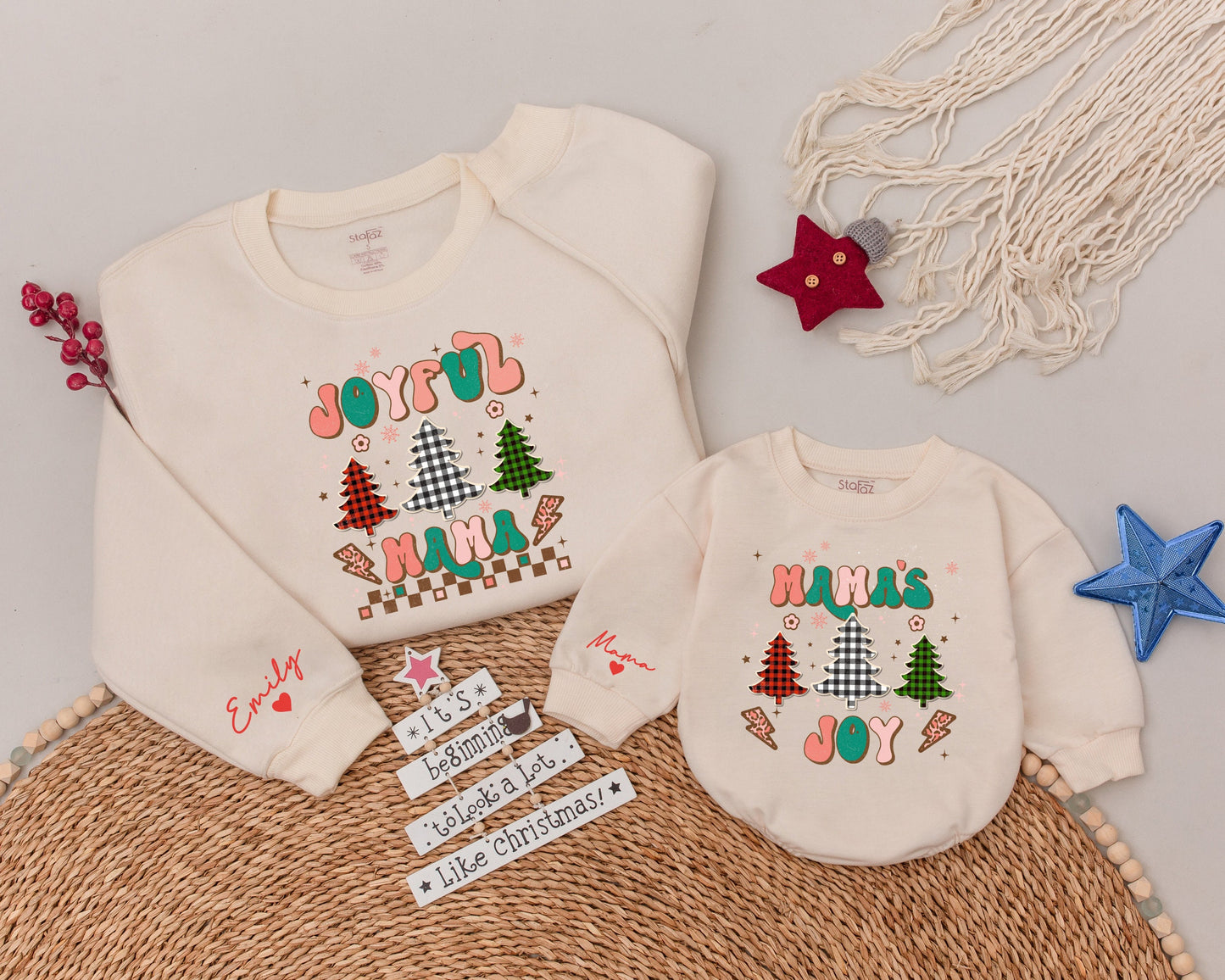 Matching Custom Christmas Sweatshirts for Mama and Mini Joy