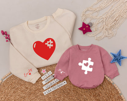 Matching Heart Piece Sweatshirt: Perfect Christmas Mom & Baby Outfit