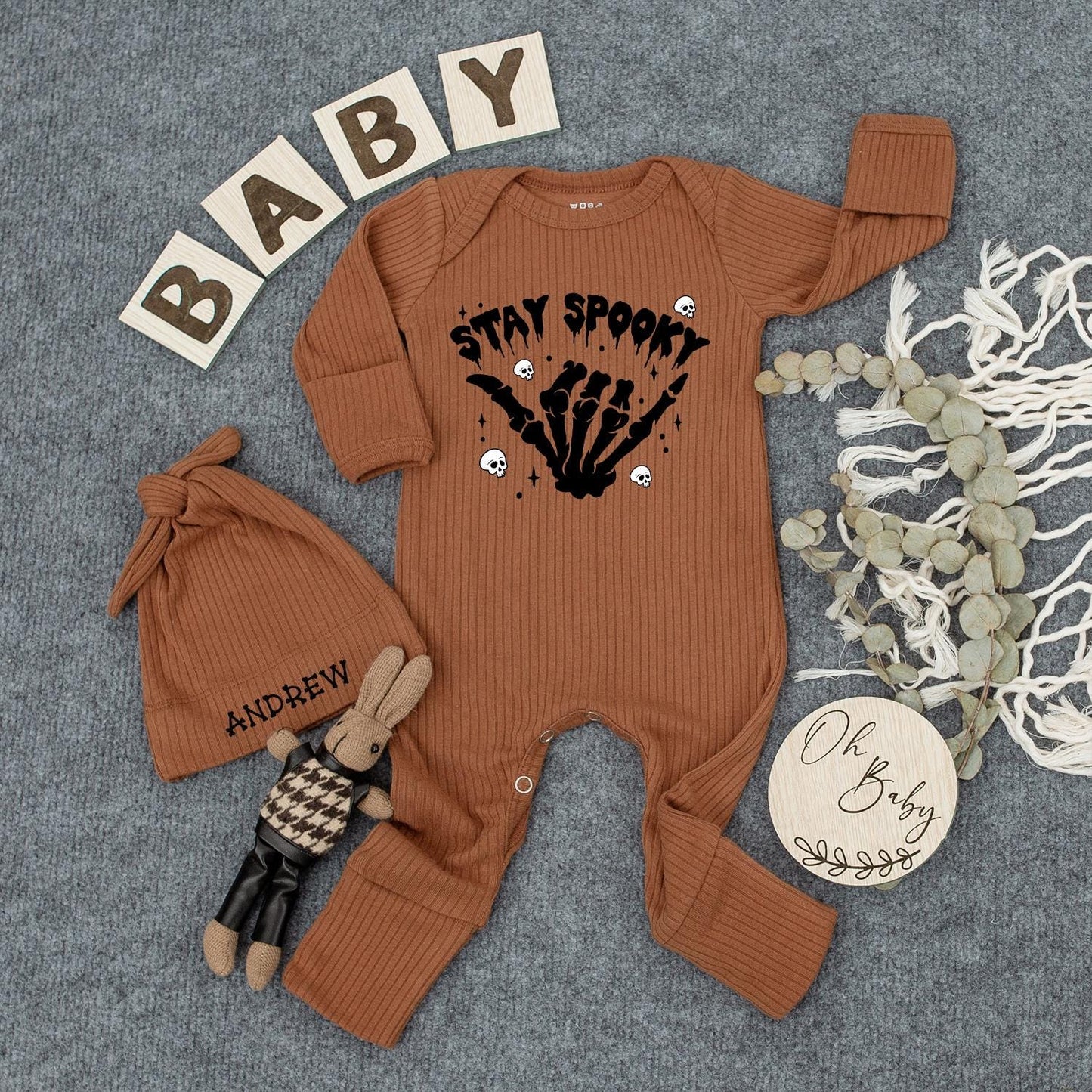 Stay Spooky Halloween Baby Outfit Set with Bodysuit & Hat | Cute Newborn Gift, Baby Romper, Infant Clothes | Spooky Season