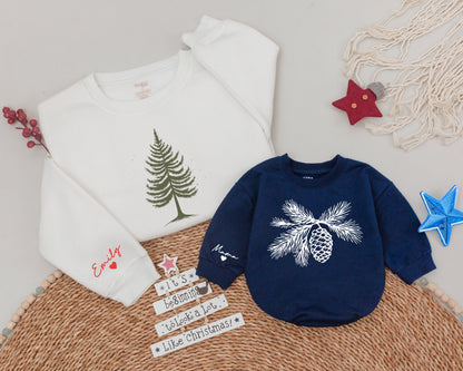 Matching Mom and Baby Christmas Sweatshirts: Pine Tree & Pinecone