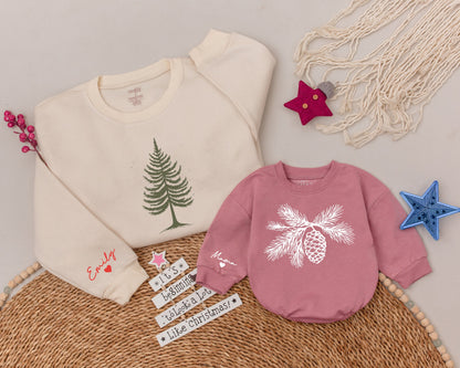 Matching Mom and Baby Christmas Sweatshirts: Pine Tree & Pinecone