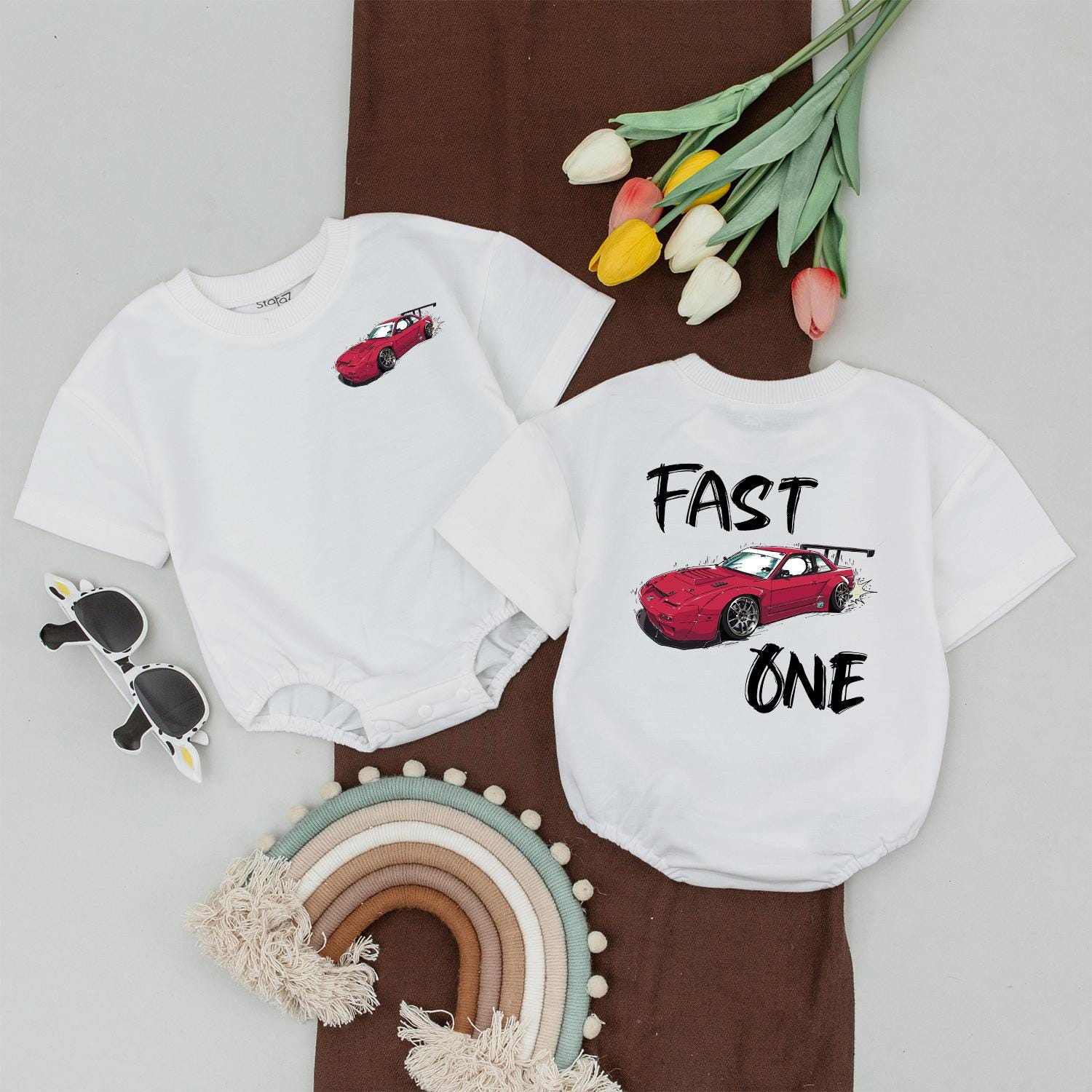 Race Car First Birthday Family Shirts - Matching Red Car Outfit