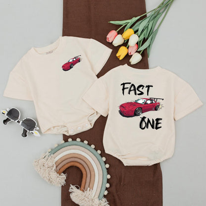 Race Car First Birthday Family Shirts - Matching Red Car Outfit