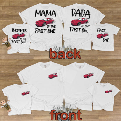 Race Car First Birthday Family Shirts - Matching Red Car Outfit