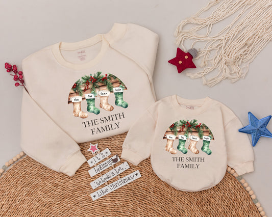 Family Xmas Sweatshirts: Custom Names, Matching Holiday Tees