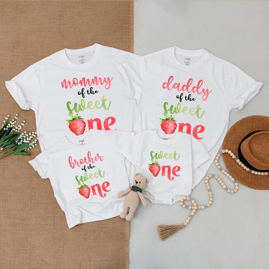 Family Matching Sweet Strawberry Birthday Shirts for First Birthday