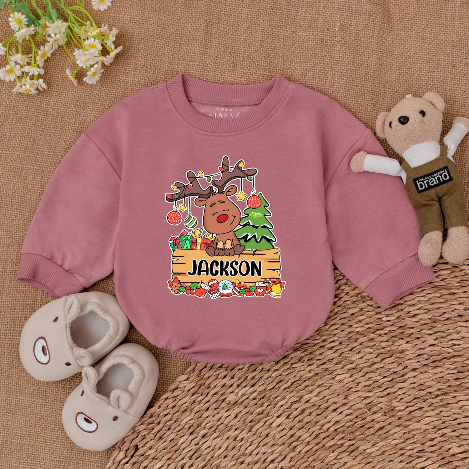 Custom Baby's 1st Christmas Romper, Personalized Xmas Bodysuit Gift
