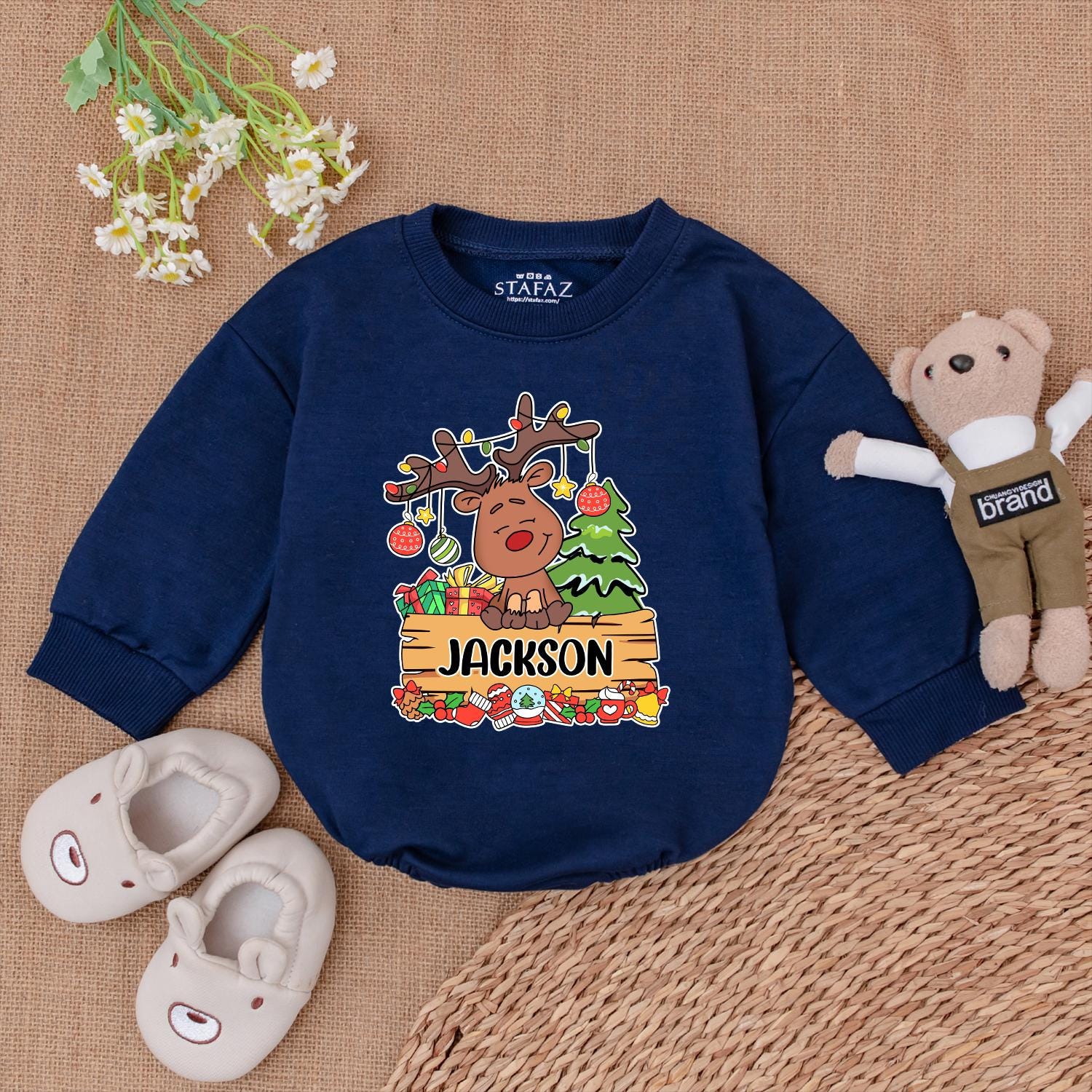 Custom Baby's 1st Christmas Romper, Personalized Xmas Bodysuit Gift