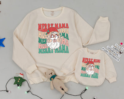 Retro Santa Sweatshirt for Family: Mama, Mini & Personalized Gifts