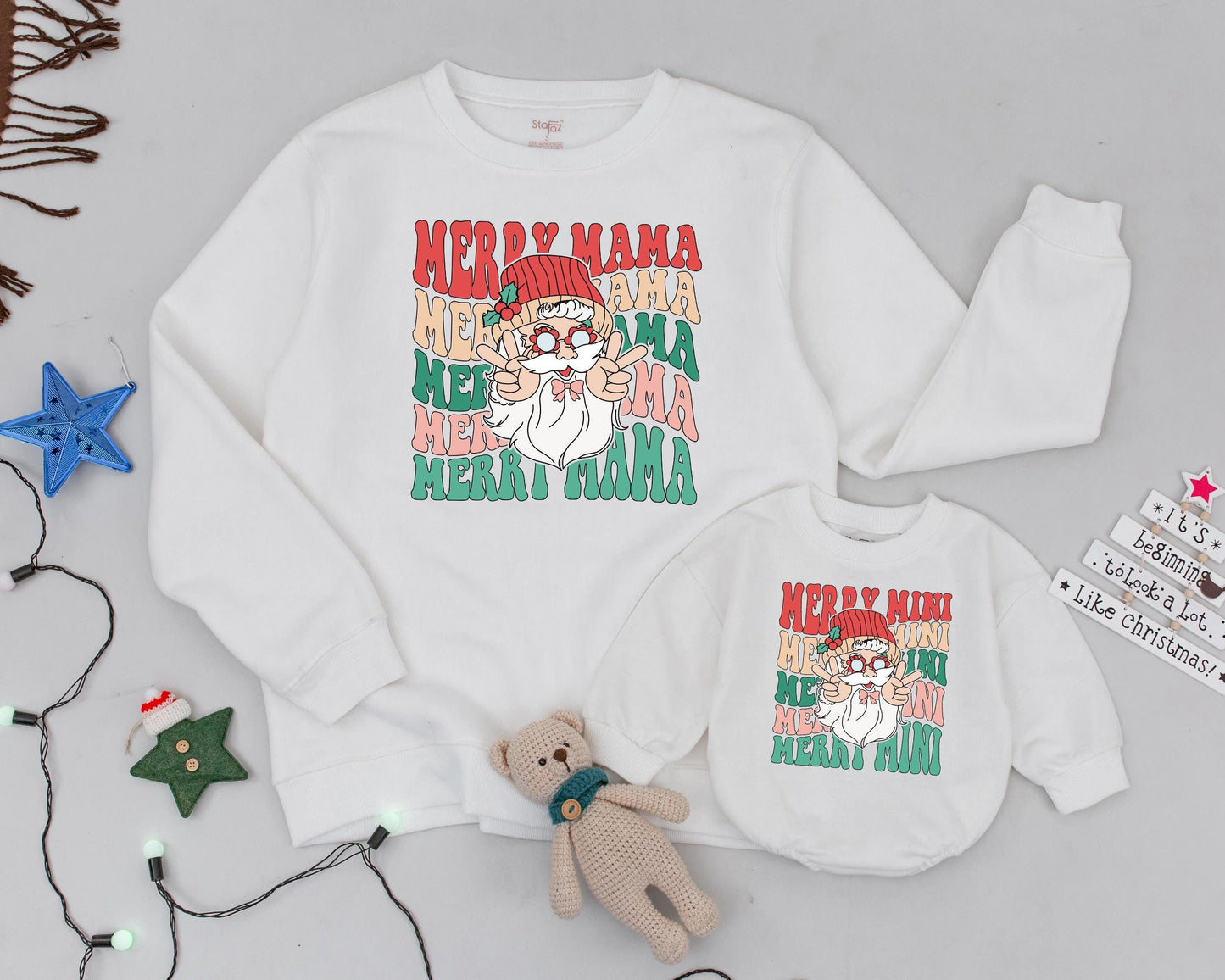 Retro Santa Sweatshirt for Family: Mama, Mini & Personalized Gifts