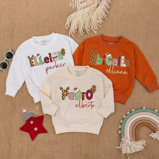 Personalized Christmas Sweatshirt with Festive Name Design! Holiday Toddler Shirt, Baby Shower Gift, Cozy Kid's Fall Outfit, Cute Christmas Outfit 139